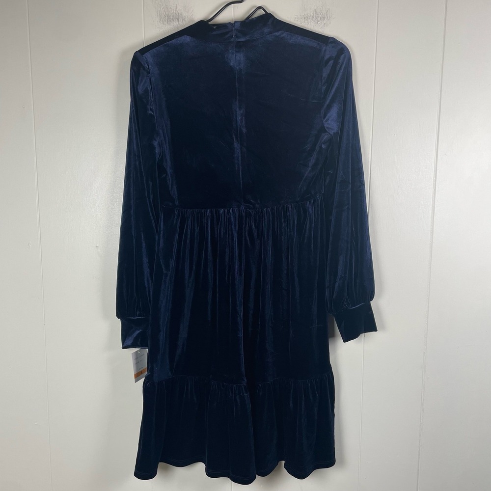 Just Taylor Navy‎ Blue Velvet Tiered V Neck Long Sleeve Mini Dress Size S